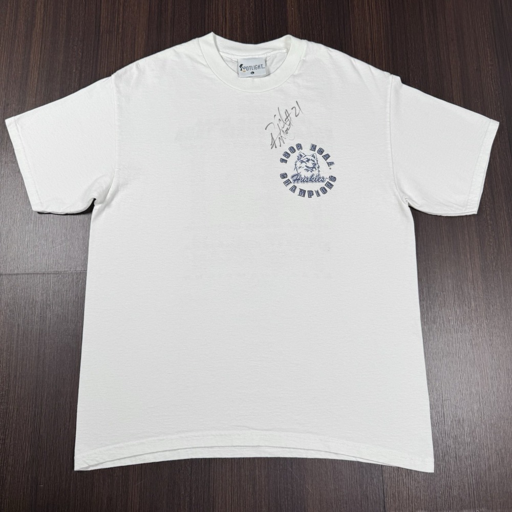 +VTG 1999 UCONN Huskies Basketball NCAA Champions Shirt L - SIGNED Ricky Moore - Picture 2 of 12